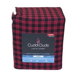 Cuddl Duds Queen Heavyweight Flannel Sheet Set Red Plaid Fits 17" Mattress